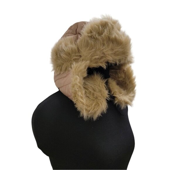 Faux Fur Aviator Trapper Hat With Ears Flaps For Women/Men Beige & Tan Warm Wint - Picture 7 of 14